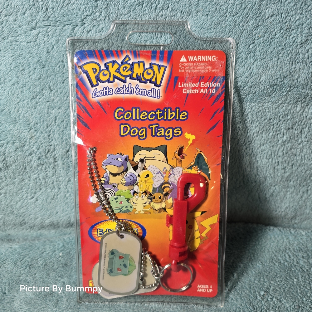 Sealed 1999 Bulbsaur Pokemon Gotta Catch 'Em Collectible Dog Tags with Keychain!